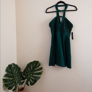 Forest Green Lace Skater Dress